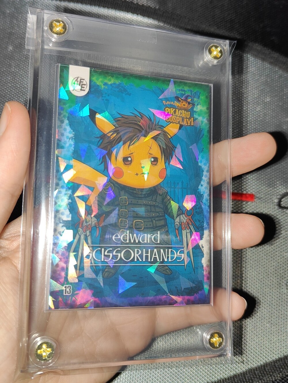 Edward Scissorhands holo encased Pikachu Cosplay card Unofficial Pokemon Peru